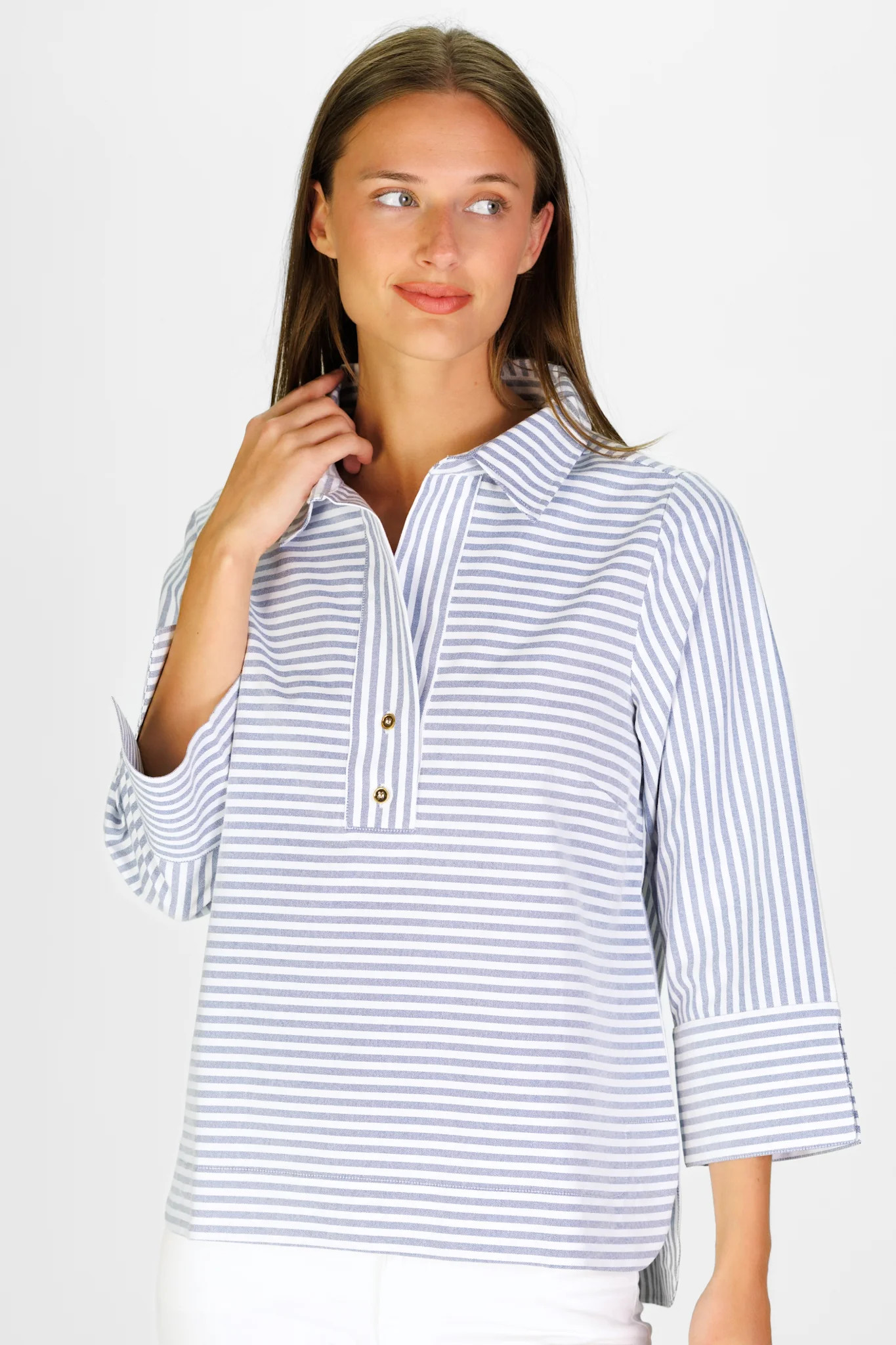 Toni Top in Navy Oxford Stripe | Duffield Lane