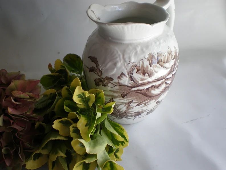 Vintage Brown Transferware Pitcher Brown and White John | Etsy | Etsy (US)