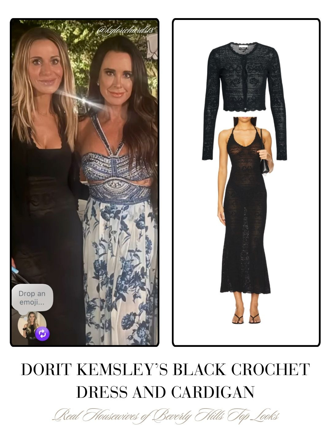 Dorit Kemsley's Black Pointelle Dress and Scalloped Cardigan in the Hamptons Photo: @KyleRichards18 

 
