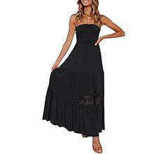 ZESICA Women's 2023 Summer Bohemian Strapless Off Shoulder Lace Trim Backless Flowy A Line Beach ... | Amazon (US)