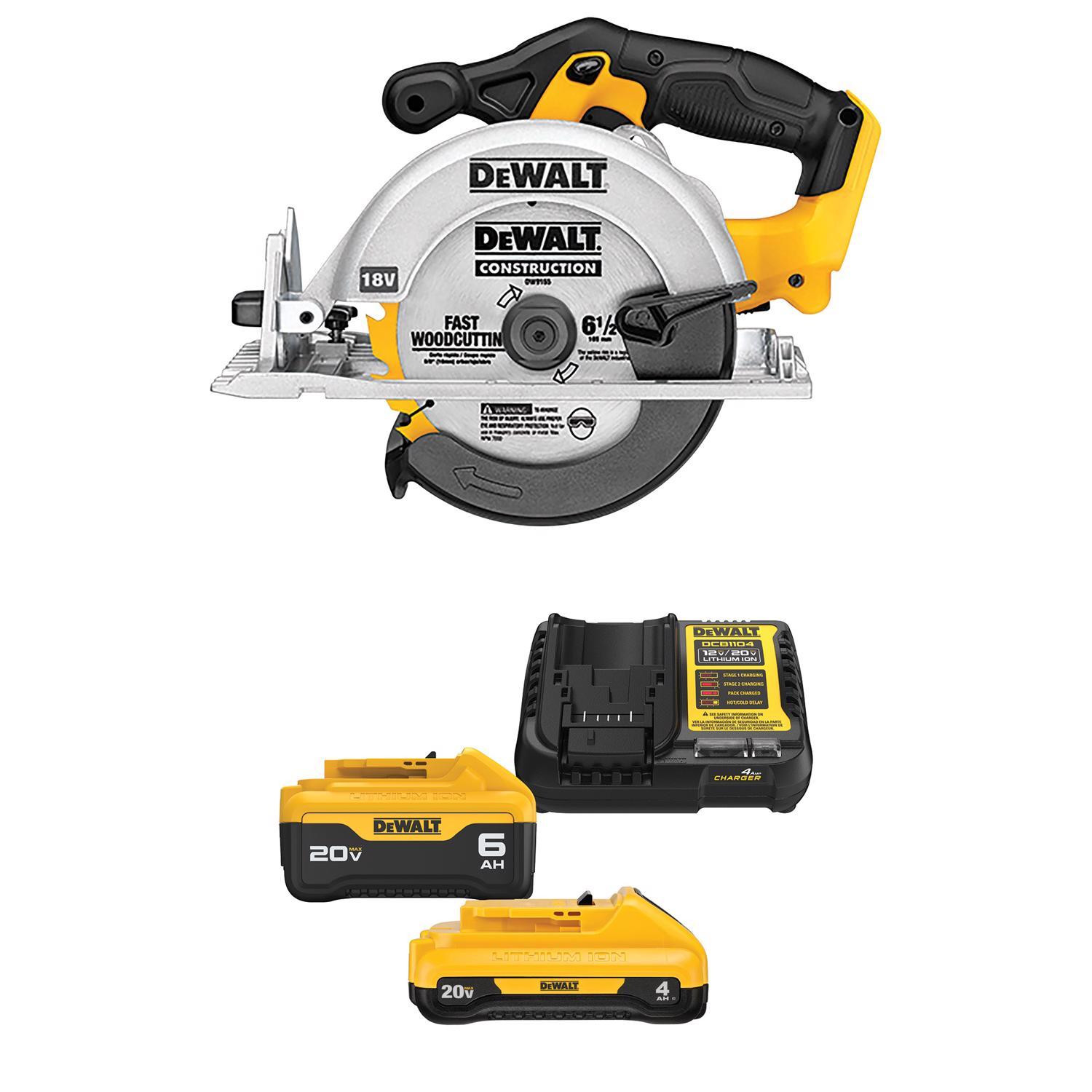 DEWALT 6-1/2 in. 20V MAX* Circular Saw with DEWALT 20V MAX* 4 Ah and 6 Ah Battery & Charger Kit | Ace Hardware