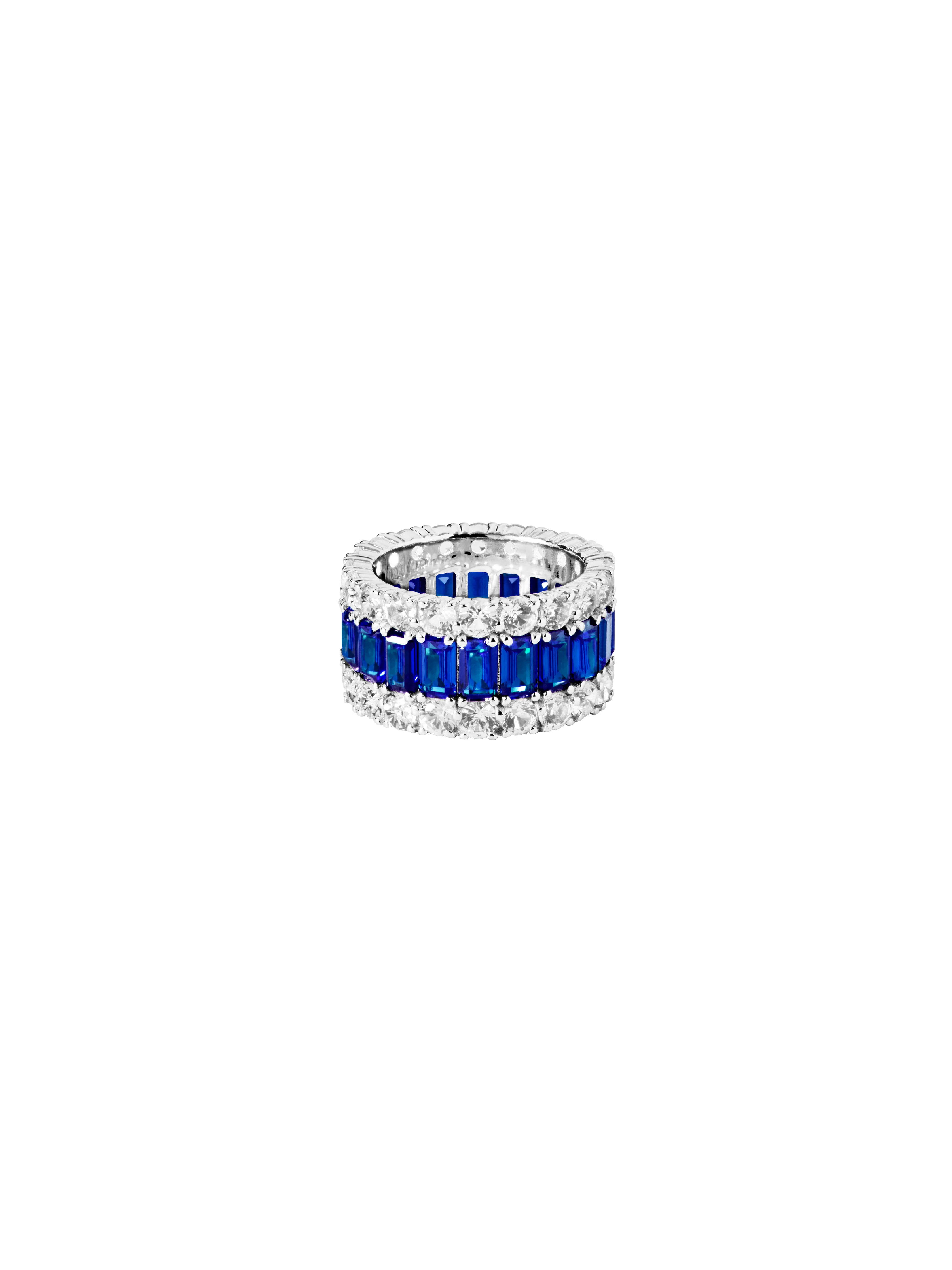 MAXIME THREE-ROW RING IN LAB BLUE SAPPHIRE AND MOISSANITE | Dorsey
