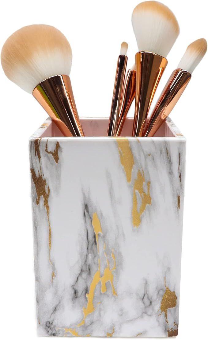 Aurelie Acrylic Pen Holder – Golden Marble Pattern Desk Accessories, Durable and Non-Slip Styli... | Amazon (US)