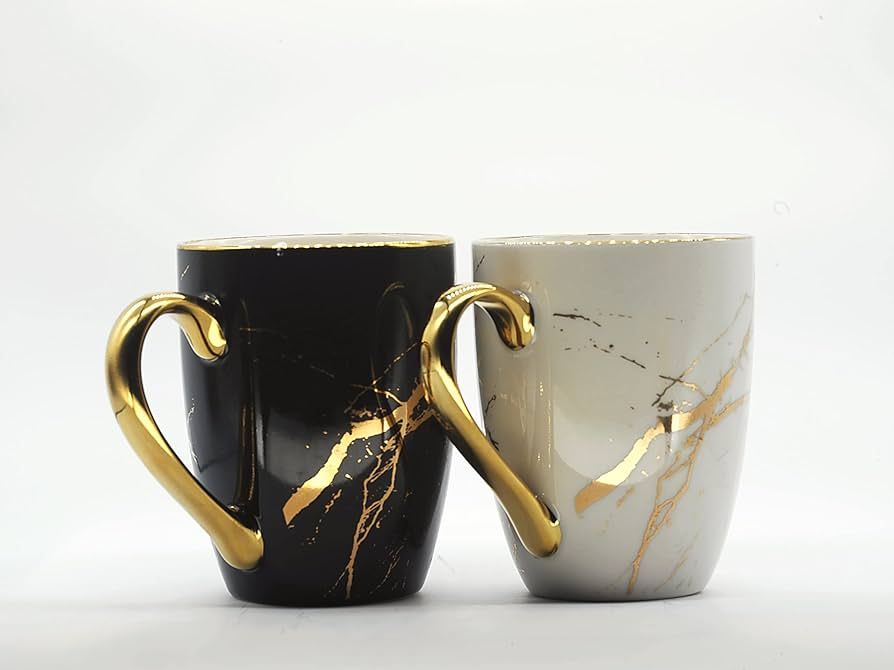 Set of Golden Marble White and black coffee mug ceramic tea cup for men women Christmas gift Perf... | Amazon (US)