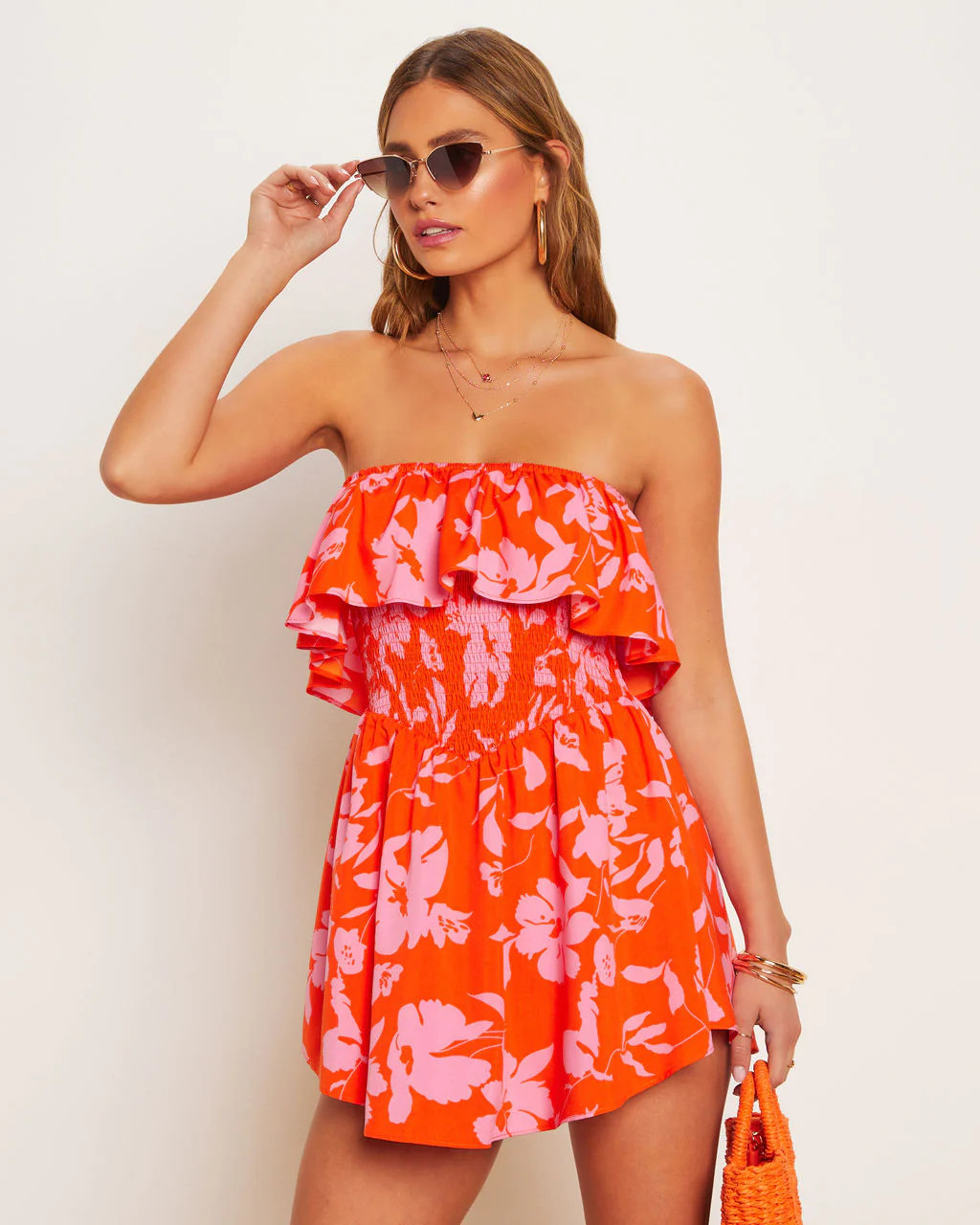 Lilly Floral Smocked Strapless Romper | VICI