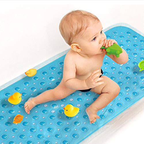 Upgrade Baby Bath Mat Non Slip Extra Long Bathtub Mat for Kids 40 X 16 Inch - Eco Friendly Bath Tub Mat with 200 Big Suction Cups,Machine Washable Shower Mat,Blue | Amazon (US)