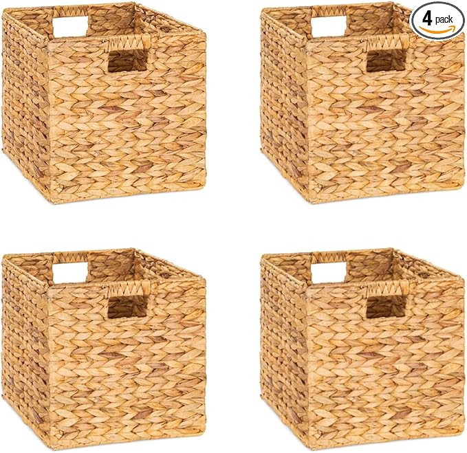 12x12x12 Storage Cube, Water Hyacinth Storage Baskets, Wicker Storage Baskets for Shelves, Woven ... | Amazon (US)