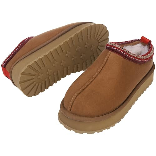 Amzhom Platform Slippers for Women, Indoor Mini Boots Womens Slip On Outdoor Non-slip Cozy Ankle Snow Boots Warm Brown House Shoes, Size 7 | Amazon (US)