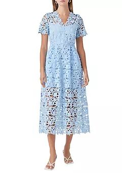 All Over Lace Short Sleeves Midi Dress | Belk