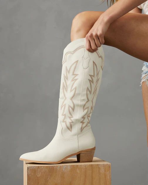 Horseback Heeled Western Boot - Off White | VICI Collection