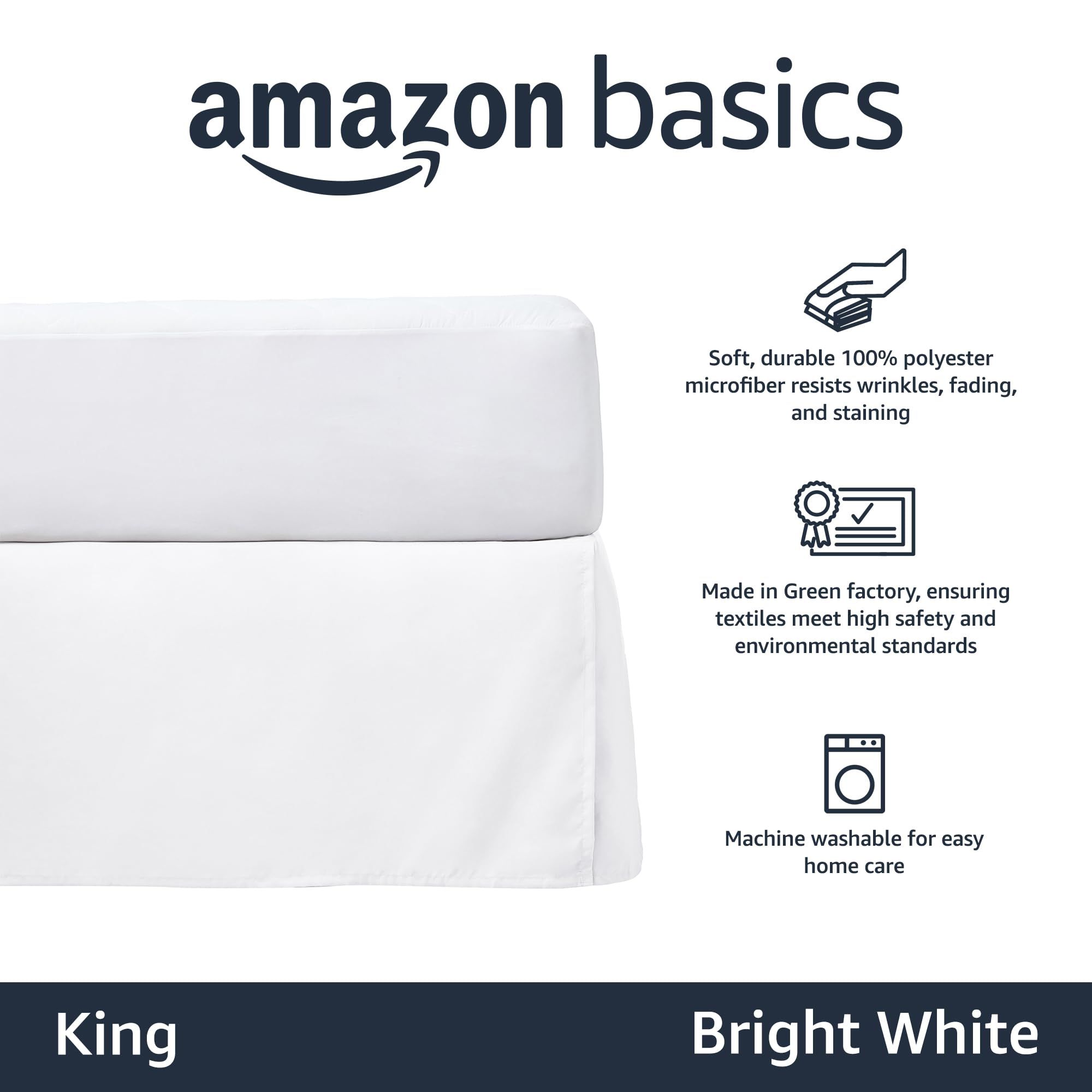 Amazon Basics Lightweight Pleated Bed Skirt, King, Bright White | Amazon (US)