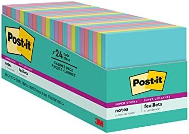 Post-it Super Sticky Notes, 3x3 in, 24 Pads, 2x the Sticking Power, Supernova Neons, Bright Color... | Amazon (US)