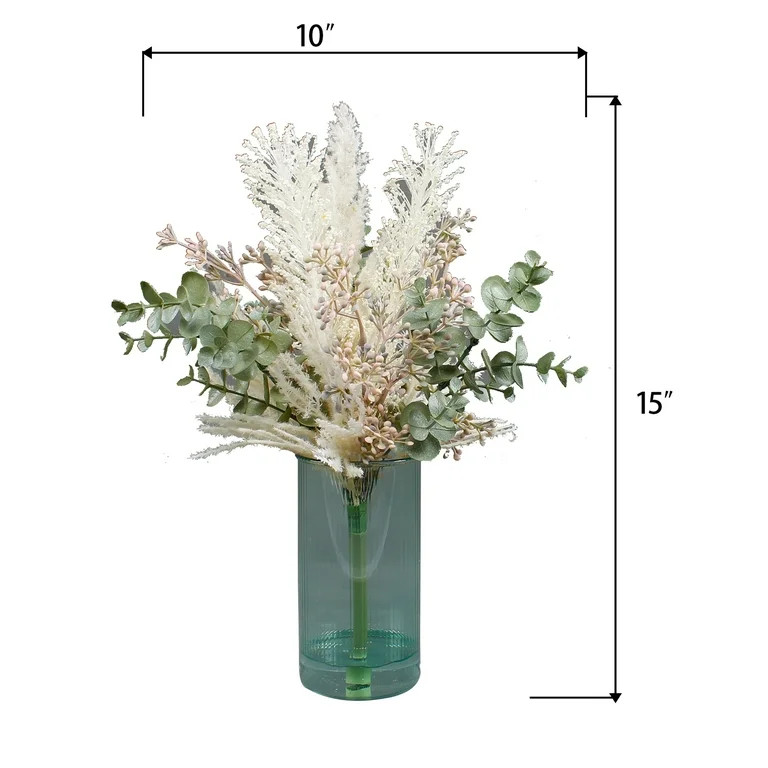 Home Decor Collection 15” Artificial Mixed Floral Arrangement in Green Ribbed Glass Vase for Ta... | Walmart (US)