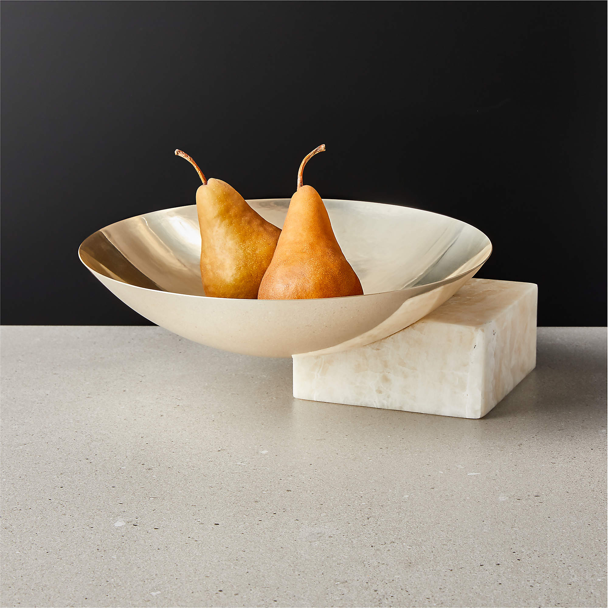 Akri Champagne Gold Stainless Steel and Cream Onyx Low Serving Bowl + Reviews | CB2 | CB2