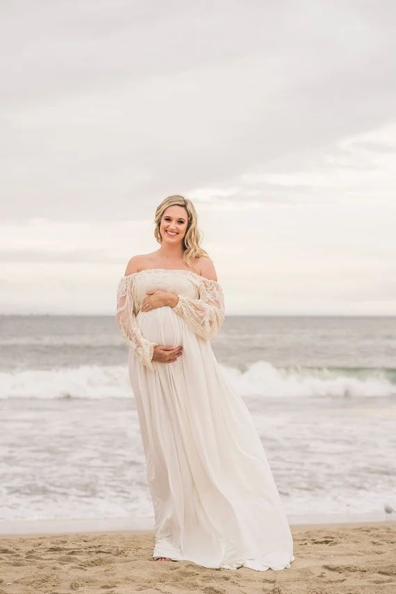 Lace Boho Maternity Wedding Dress Boho Bride Maternity Gown for Photography Shoot Boho Elopement ... | Etsy (US)