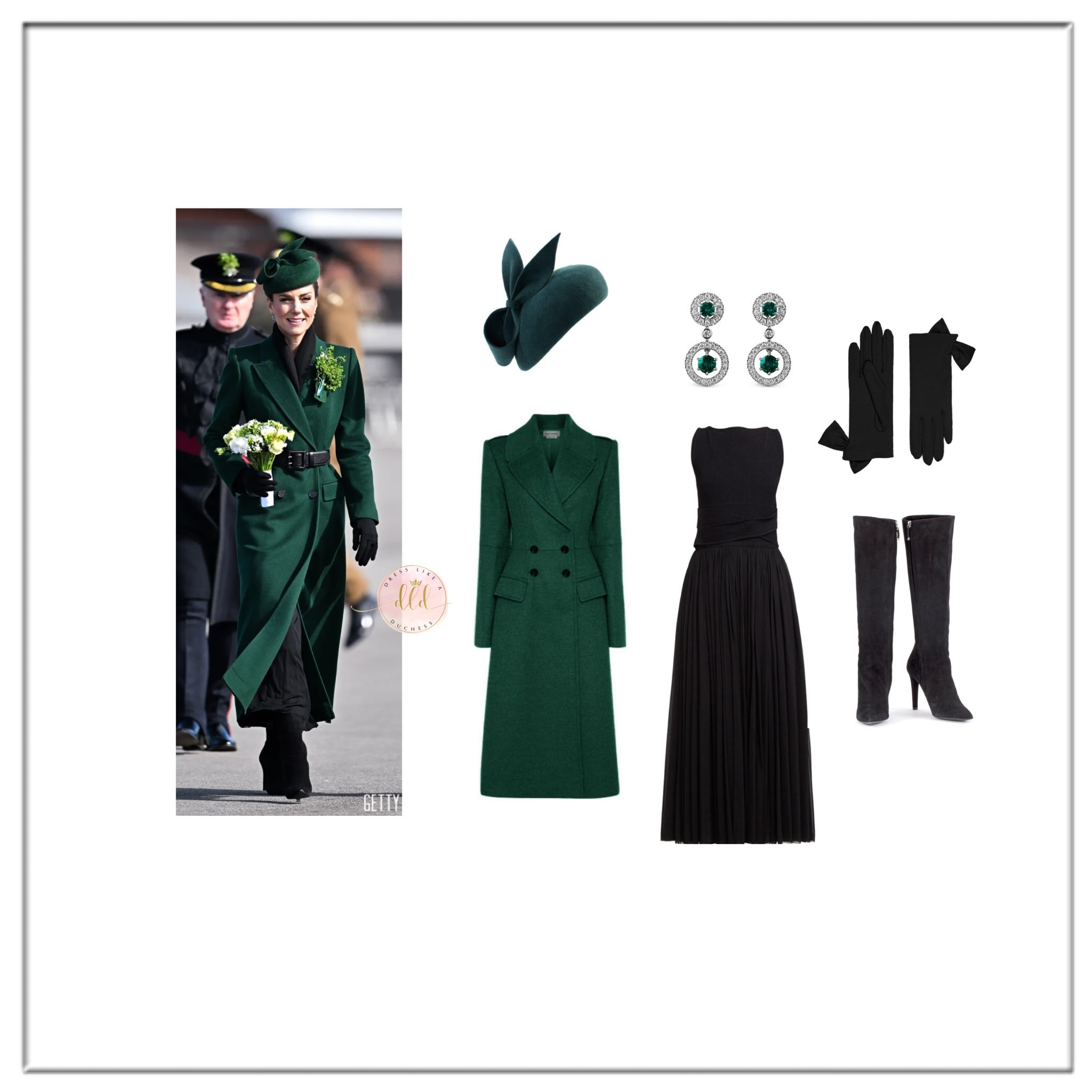 3/17/26 Kate Middleton at the St. Patrick’s Day Parade in custom McQueen coat and dress 
