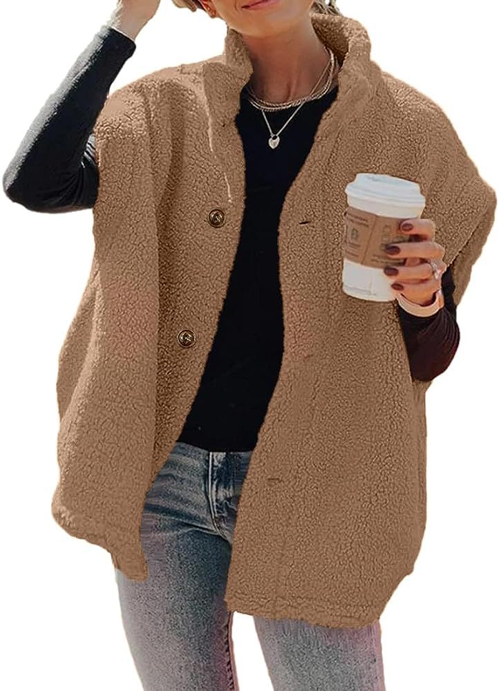 Hongqizo Womens Fuzzy Fleece Vest Casual Oversized Warm Button Down Sherpa Vest Jacket with Pocke... | Amazon (US)
