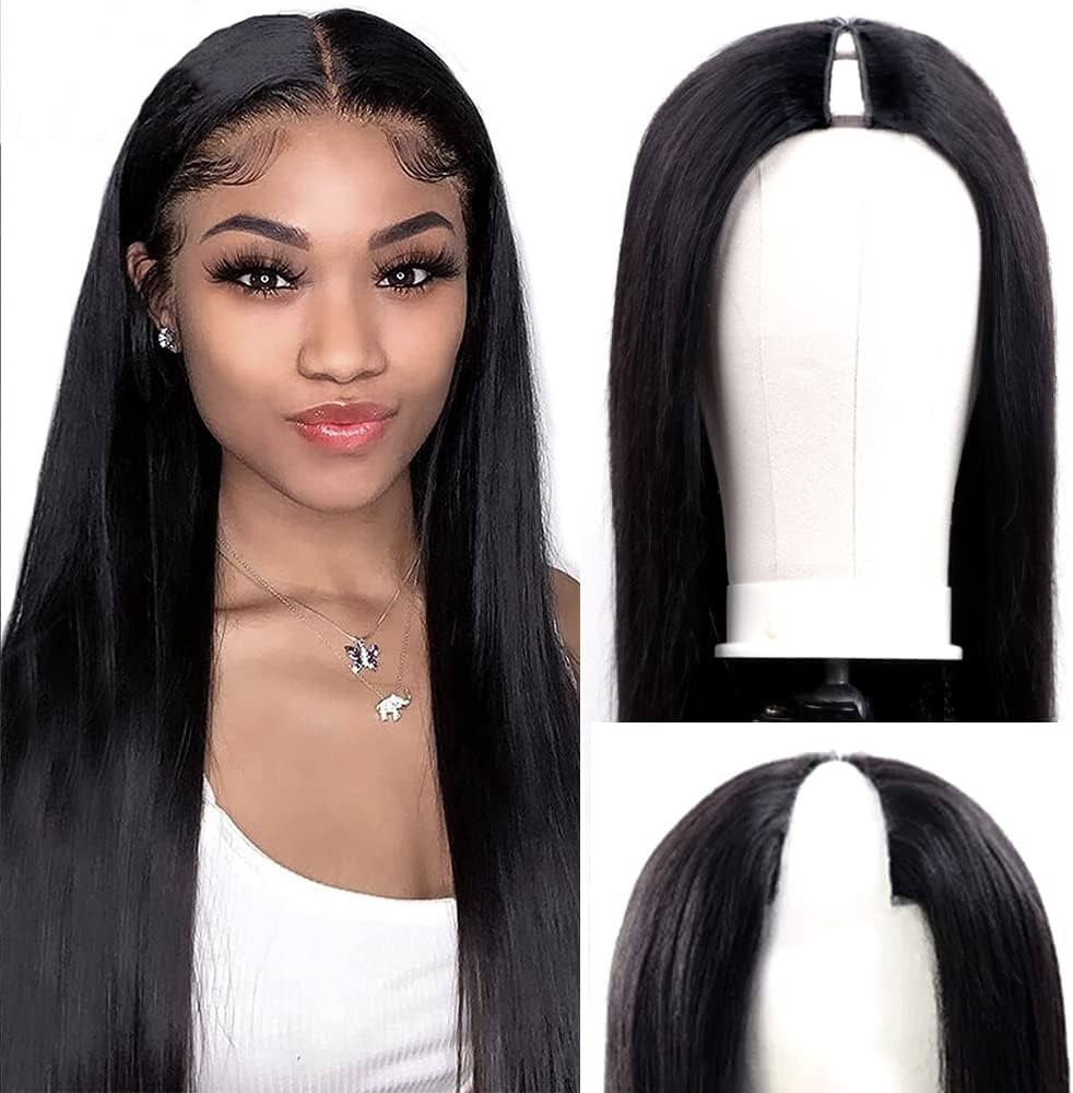 V Part Wigs Straight Brazilian Virgin Human Hair Wigs for Black Women Upgrade U Part Wigs Glueles... | Amazon (US)