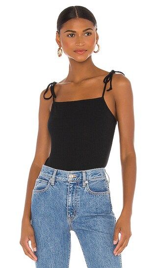 BCBGeneration Square Neck Tie Strap Bodysuit in Black. - size M (also in L, S, XS) | Revolve Clothing (Global)