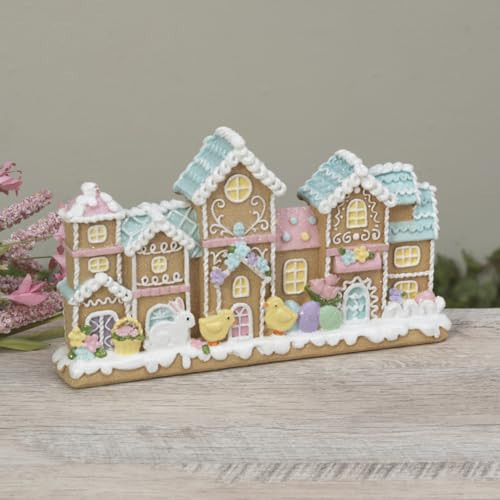 One Holiday Way 9.25-Inch Pastel Pink, Blue, Yellow Easter Gingerbread House Decor w/Bunny, Chicks, Icing - Christmas Village Figurine Spring Indoor Home Decoration | Amazon (US)