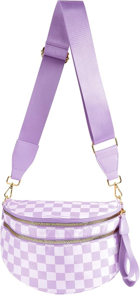 Spacious Checkered Nylon Crossbody Bag Bum Bag Checkered Handbags Wallets for Women | Amazon (US)