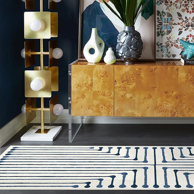 RUGGABLE x Jonathan Adler Machine Washable Modern Runner Rug – Inkdrop Slate Blue 2.5x10, Stain... | Amazon (US)