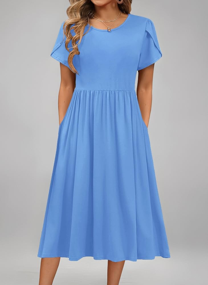 Hotouch Sommerkleid Damen Kleider Kurzarm Kleid Rundhals Freizeit Kleid Einfarbig Strandkleid A-L... | Amazon (DE)