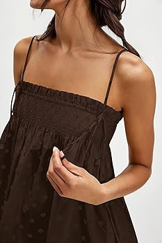 Women Polka Dot Sleeveless Square Neck Backless Spaghetti Strap Smocked Flowy Ruched Sexy Mini Ca... | Amazon (US)
