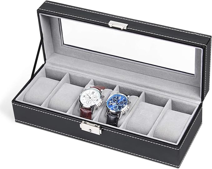 NEX 6 Slots Watch Box Organizer for Men, Black Watch Holder Stand Display Storage Case | Amazon (US)