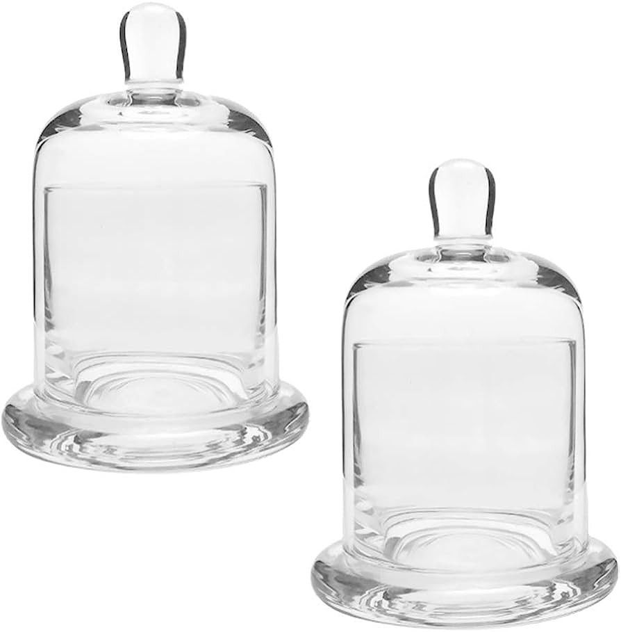 2 Sets Glass Candle Holder with Dome Cloche Clear Glass Jar Tabletop Display Case Mini Cake Stand... | Amazon (US)