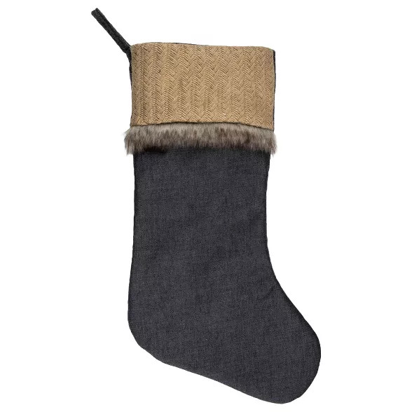 Northlight 20" Rustic Burlap and Chambray Christmas Stocking | Target