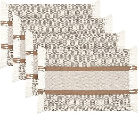 Placemats Set of 4, Woven Cloth Placemat Set, 14x19 in, Tan Boho Place Mats for Kitchen or Dining... | Amazon (US)