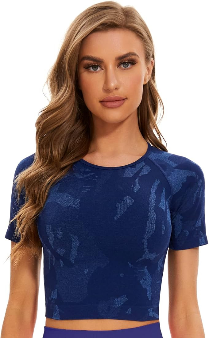 Vanoluya Women's Workout Crop Top Seamless Athletic Yoga Short Sleeve Fitness Compression Shirt T... | Amazon (US)