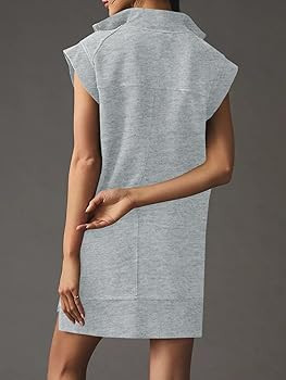 Fisoew Womens Summer Half Zip Sweatshirt Dresses V Neck Collared Sleeveless Workout Tunic Mini Dr... | Amazon (US)