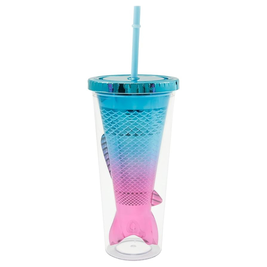ABS Mermaid Tail Tumbler, Double Mermaid Tail Straw Cup, 350ml Gradient Straw Cup, Leak Proof Gli... | Amazon (US)
