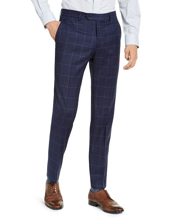 Tommy Hilfiger Men's Classic-Fit TH Flex Stretch Navy Blue Windowpane Suit Pants   & Reviews - Pa... | Macys (US)