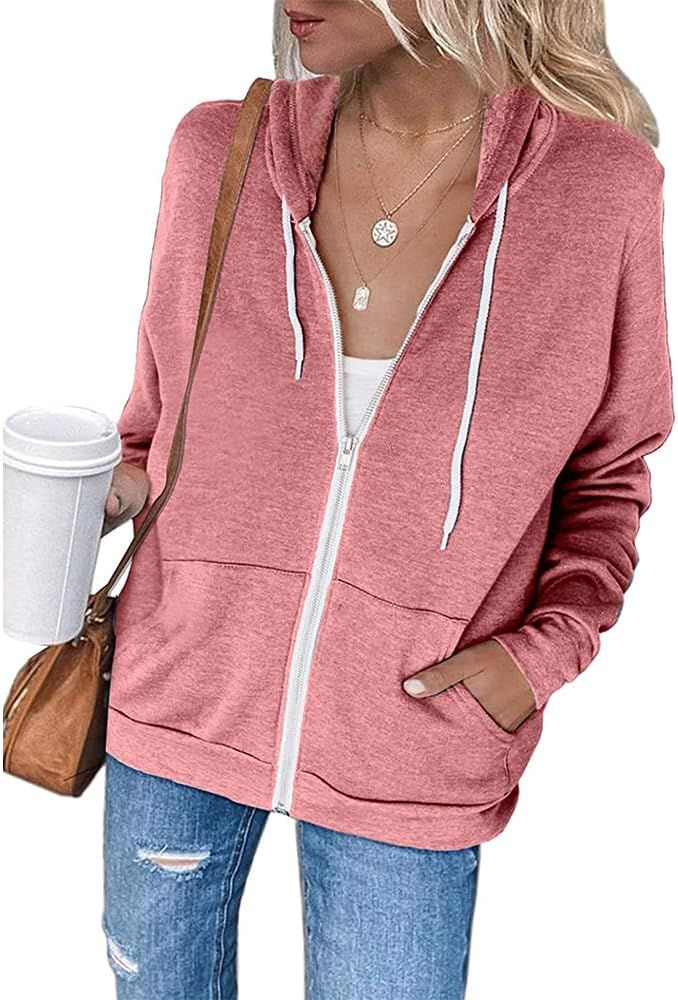 Sherosa Women's Zip Up Hoodies Sweatshirt Casual Zipper Hooded Jacket with Pockets | Amazon (US)