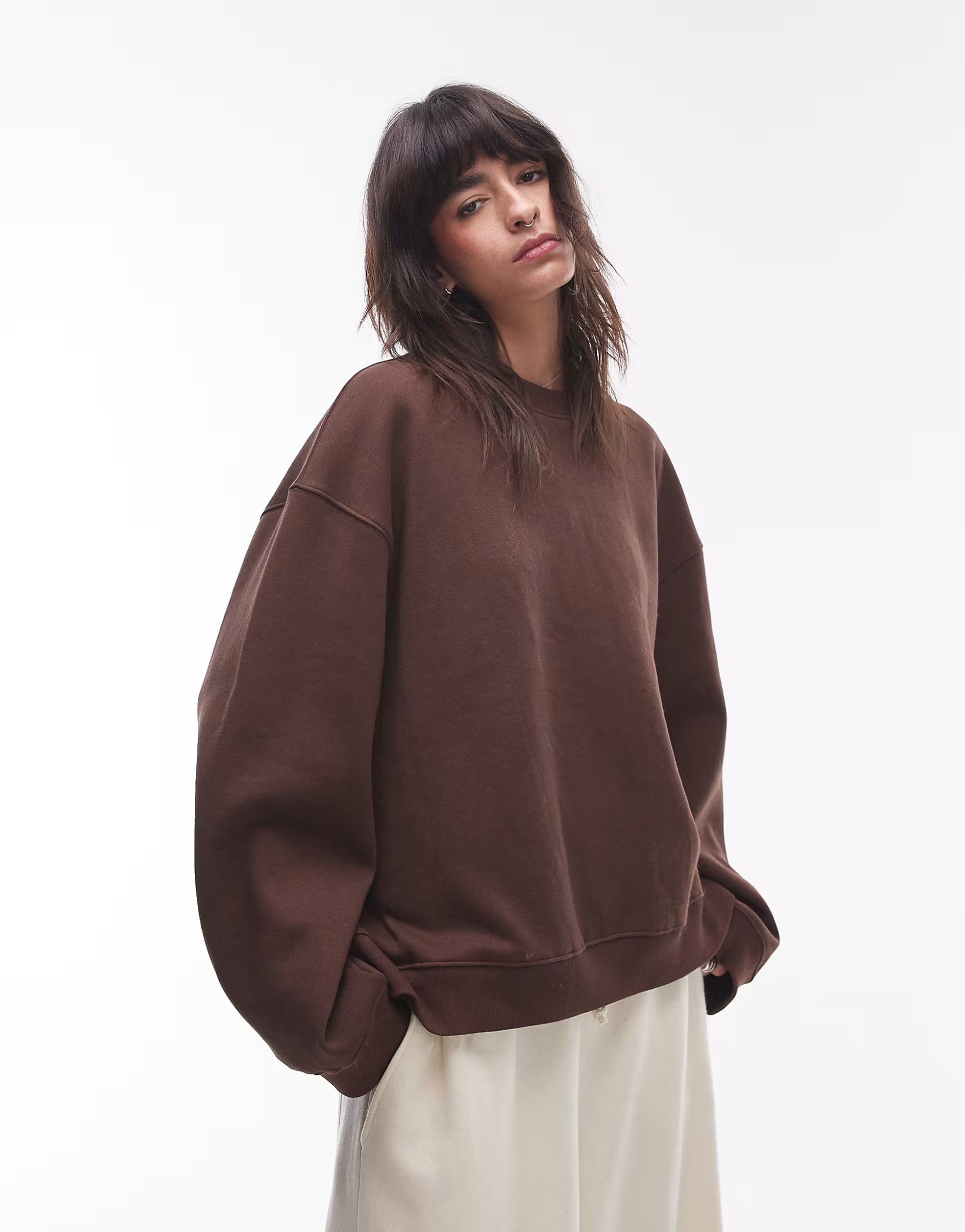 Topshop oversized seamed sweatshirt in dark brown | ASOS (Global)