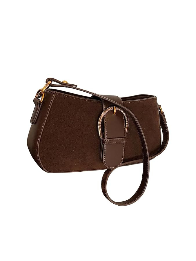 Women's Retro Zipper Suede Shoulder Handbags Top Handle Buckle Underarm Purse | Amazon (US)