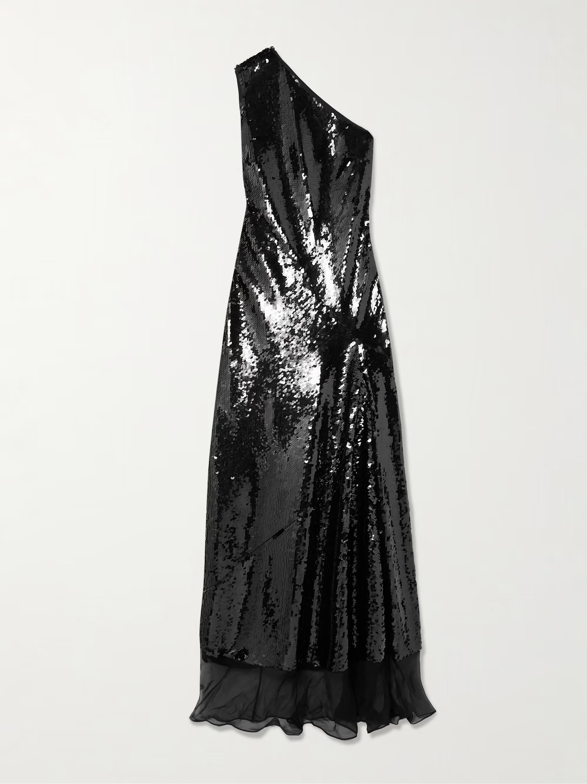 One-shoulder chiffon-trimmed sequined tulle gown | NET-A-PORTER (UK & EU)