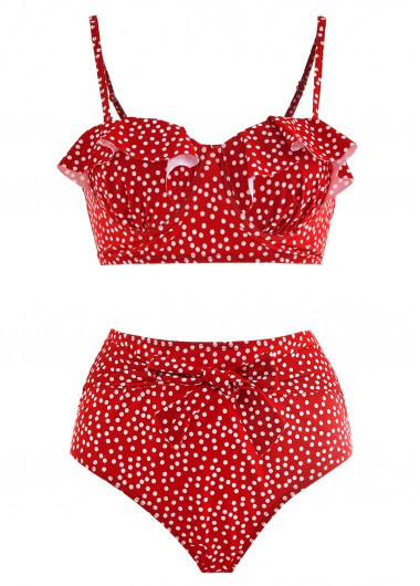 ROTITA Ruffle Trim Polka Dot Bowknot Bikini Set | Rotita.com - USD $29.98 | rotita.com