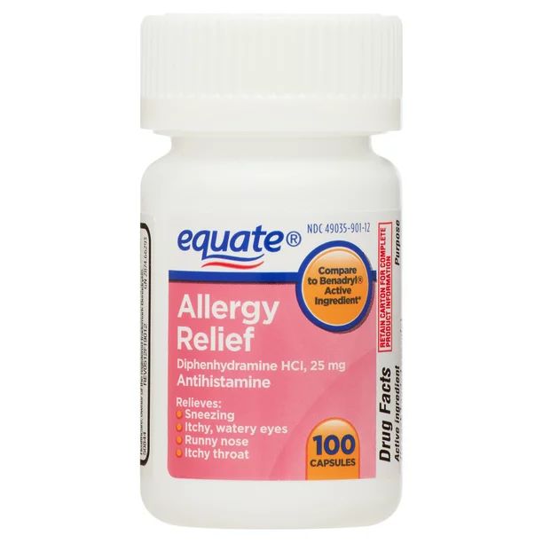 Equate Allergy Relief Capsules, 25 mg, 100 Count - Walmart.com | Walmart (US)