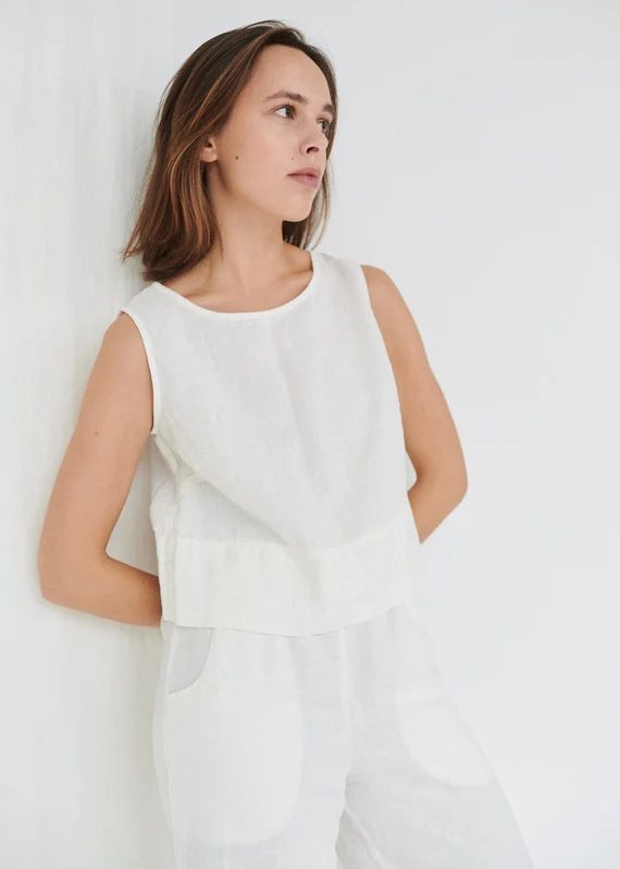 Crop top / Basic linen top / Linen tank top / Linen blouse / Soft linen clothing / White linen to... | Etsy (US)