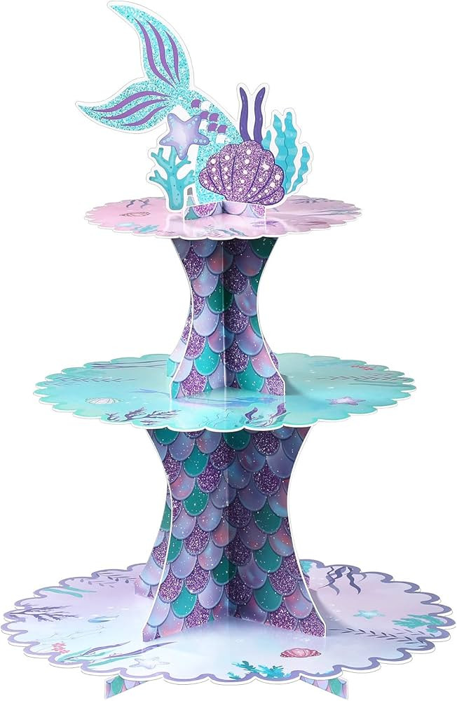 Mermaid Cake Stand 3 Tier Mermaid Party Supplies Mermaid Tail Cupcake Stand Holder for Girls Unde... | Amazon (US)