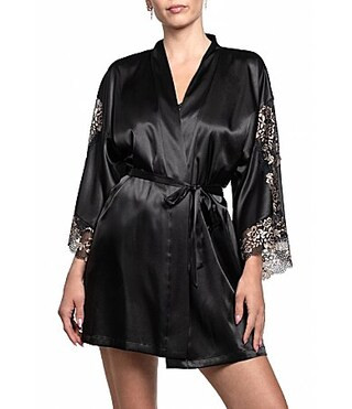 In Bloom by Jonquil Satin Lace 34 Sleeve Shawl Collar Coordinating Short Wrap Robe - XS/S | Dillard's