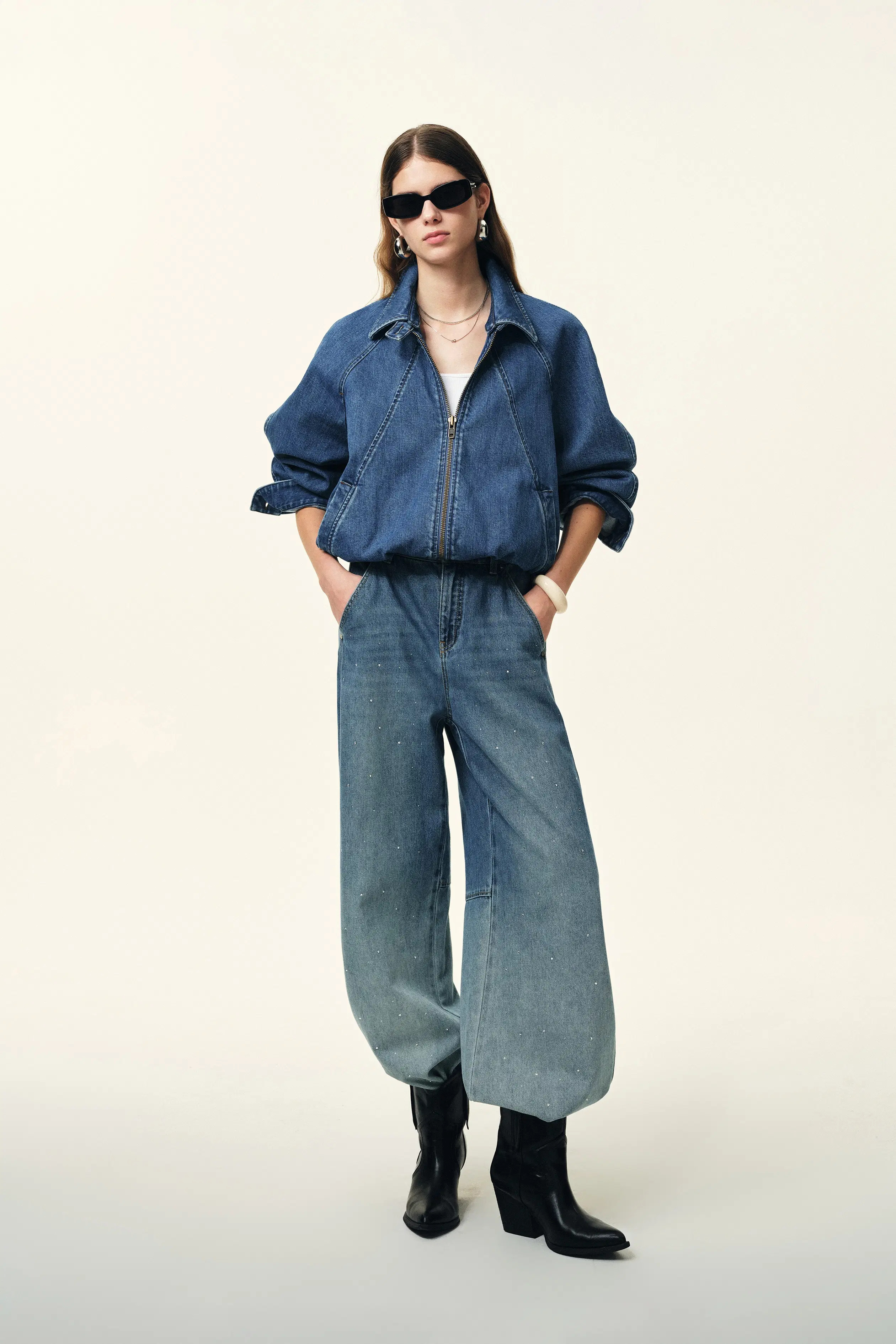 Janet 90s Inspired Ballon Jacket in Cotton Denim | Fabrique