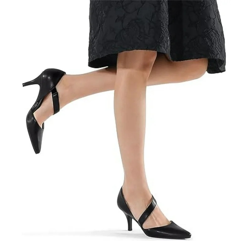 Pennysue Women's Black PU Strappy Short Heels With Pointed Toes Size 10 | Walmart (US)