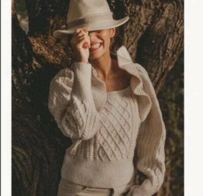 H&M Flounced Cable Knit Cream Sweater Size Medium Bloggers Fave NWT | eBay US