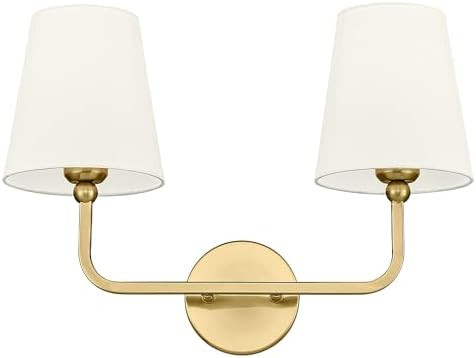 2 Light Bathroom Light Fixtures, Brushed Gold Vanity Lights, Double Wall Sconce with Beige Fabric... | Amazon (US)