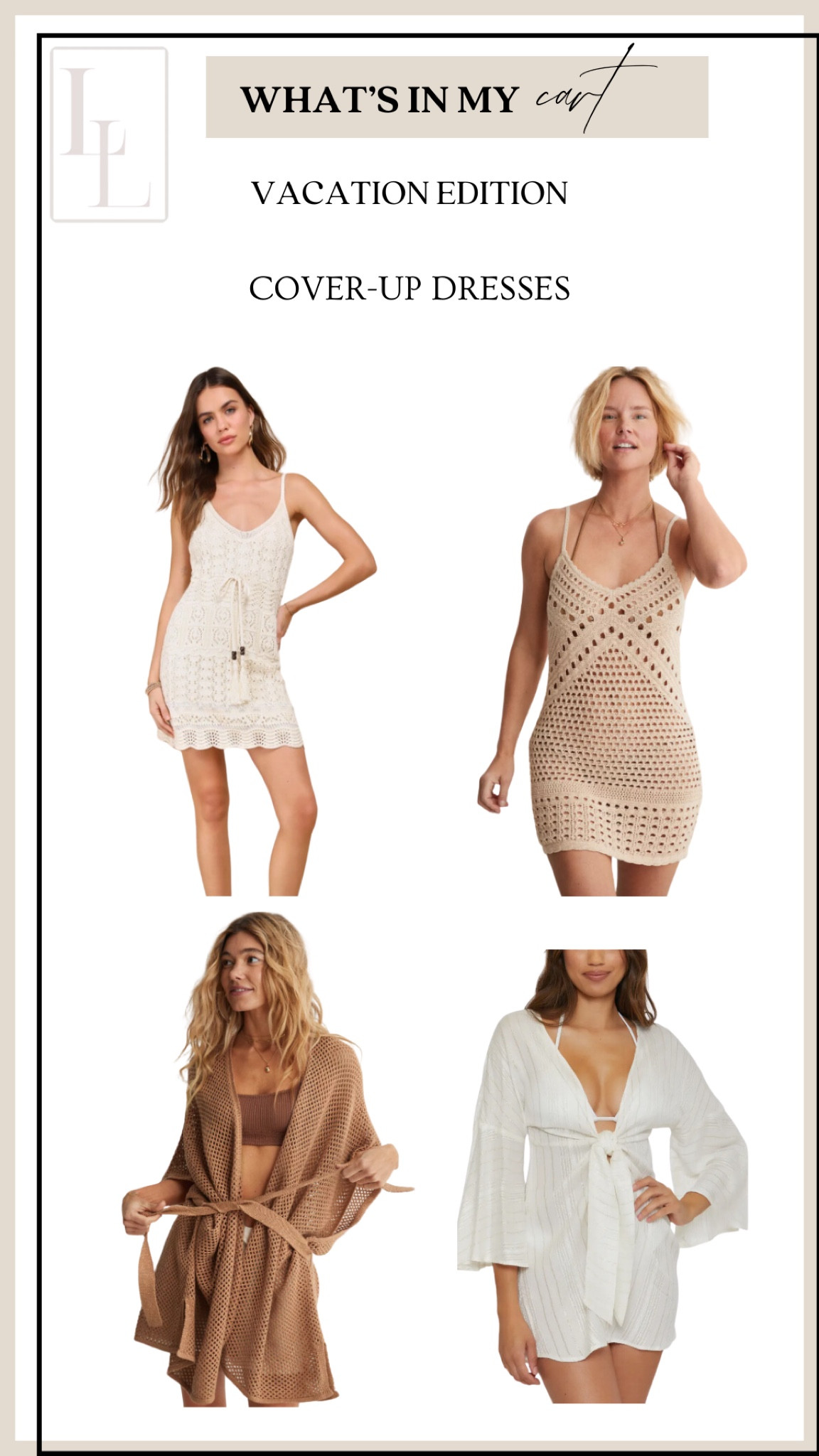 Resort wear, cover up, white cover up, beige cover up, neutral cover up, neutral beach wear, neutral swim, swim cover up, swim wear, beach wear, vacation wear, crochet beach wear, crochet cover up, crochet dress, neutral crochet dress, crochet beach dress

#LTKfindsunder100 #LTKswim #LTKtravel